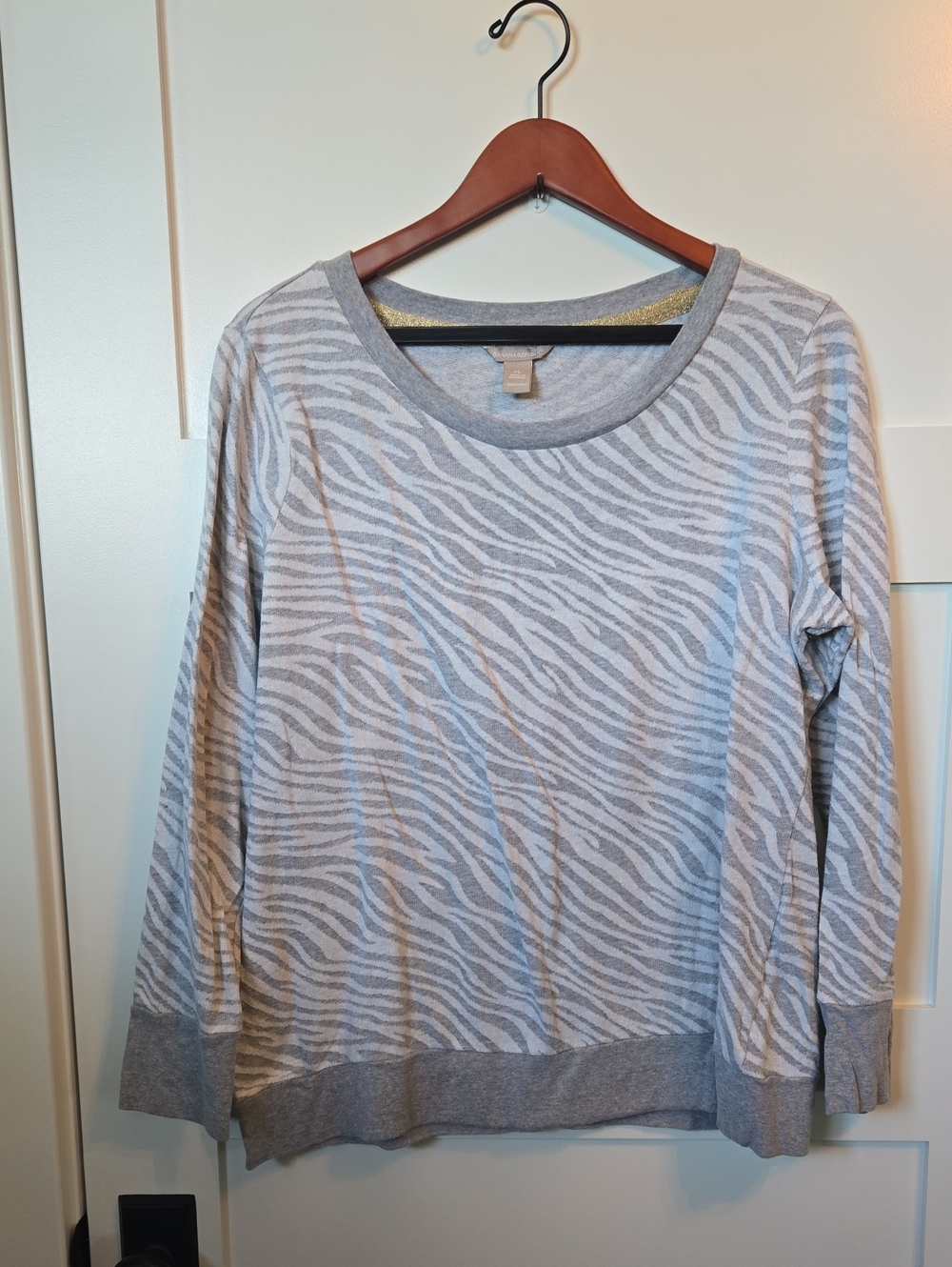 Banana Republic Light Gray Zebra Print Grey White Cotton Crewneck Sweater XL